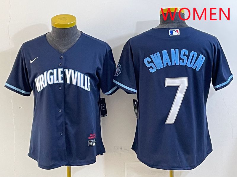 Women Chicago Cubs #7 Swanson Blue City Edition Game 2025 Nike MLB Jersey style 2->women mlb jersey->Women Jersey